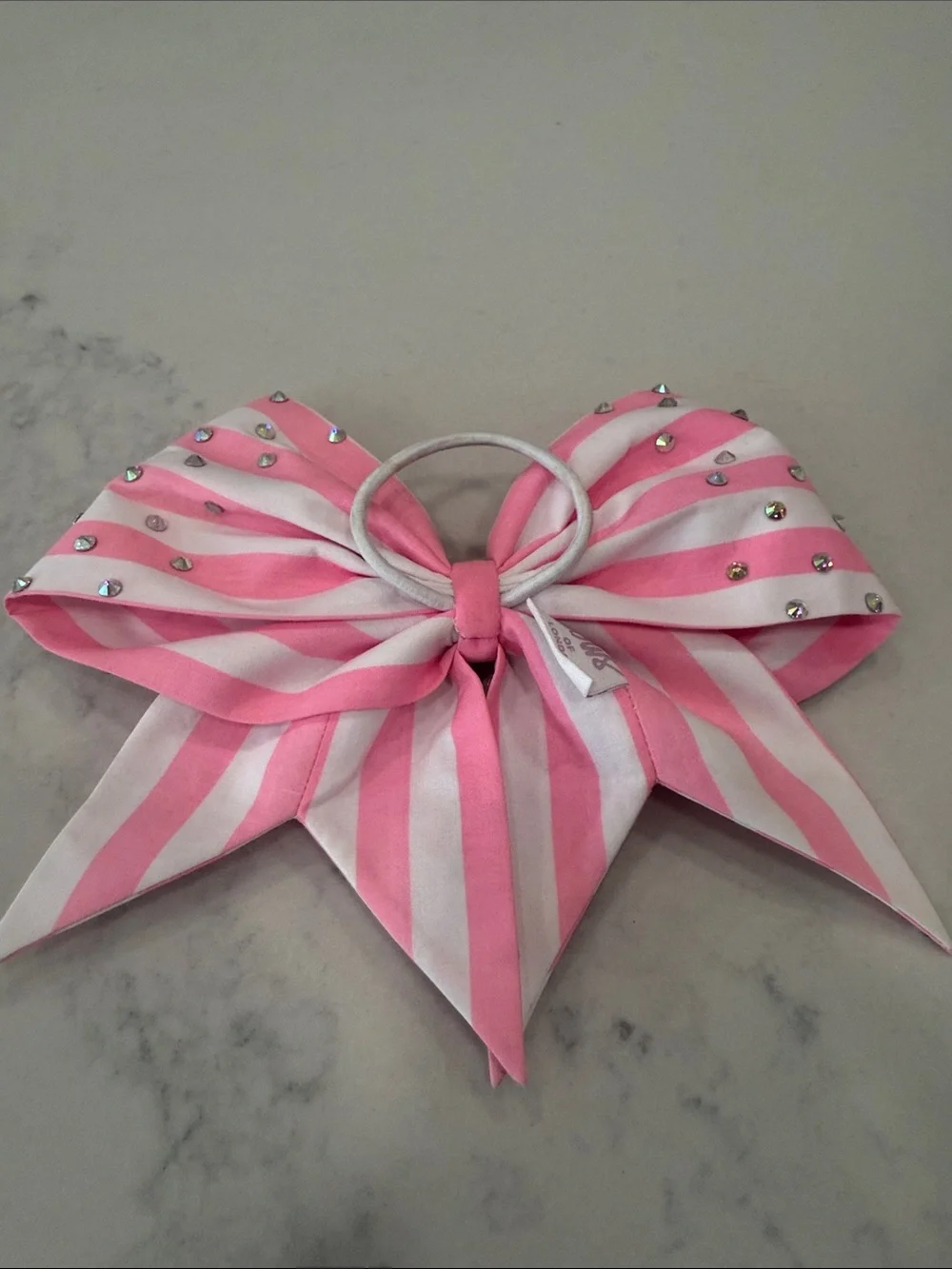 Pink and White Striped Bow by Bows of London